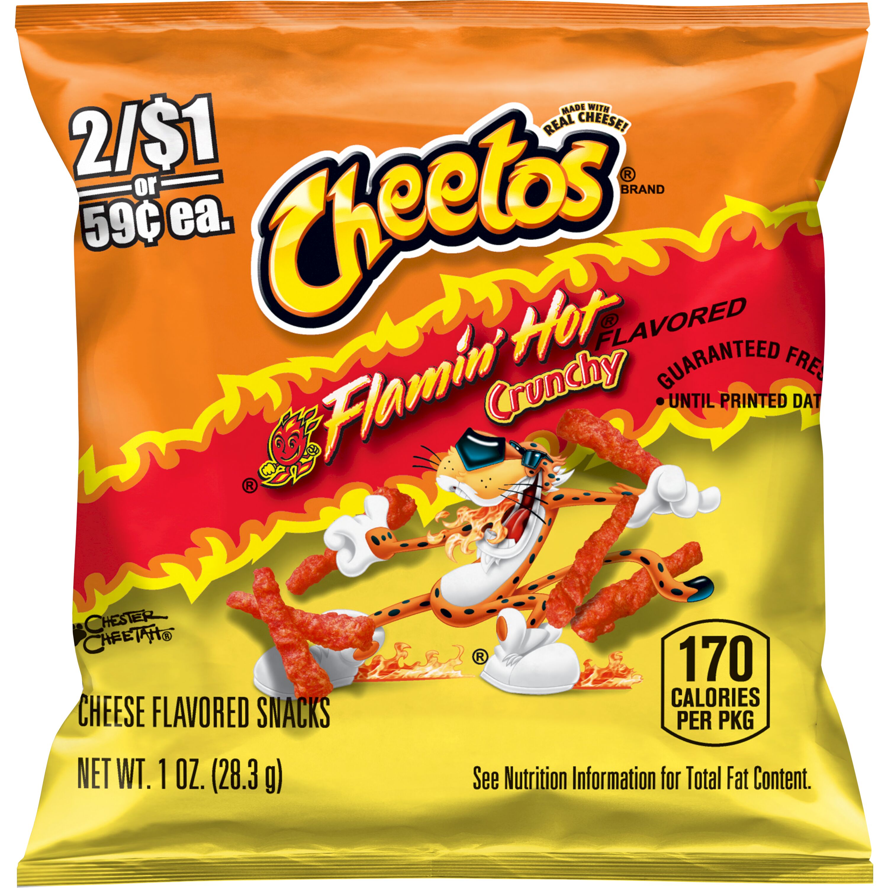 Cheetos, Crunchy, Flamin' Hot Flavored, Cheese Flavored Snacks