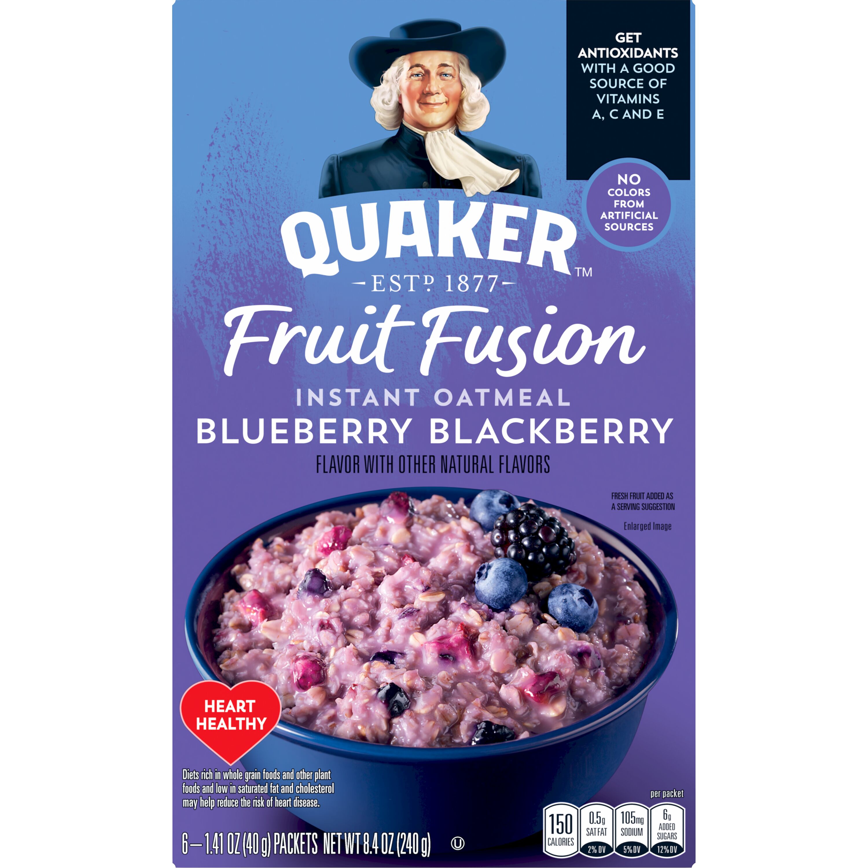 Quaker, Fruit Fusion, Blueberry Blackberry Flavor, Instant Oatmeal ...