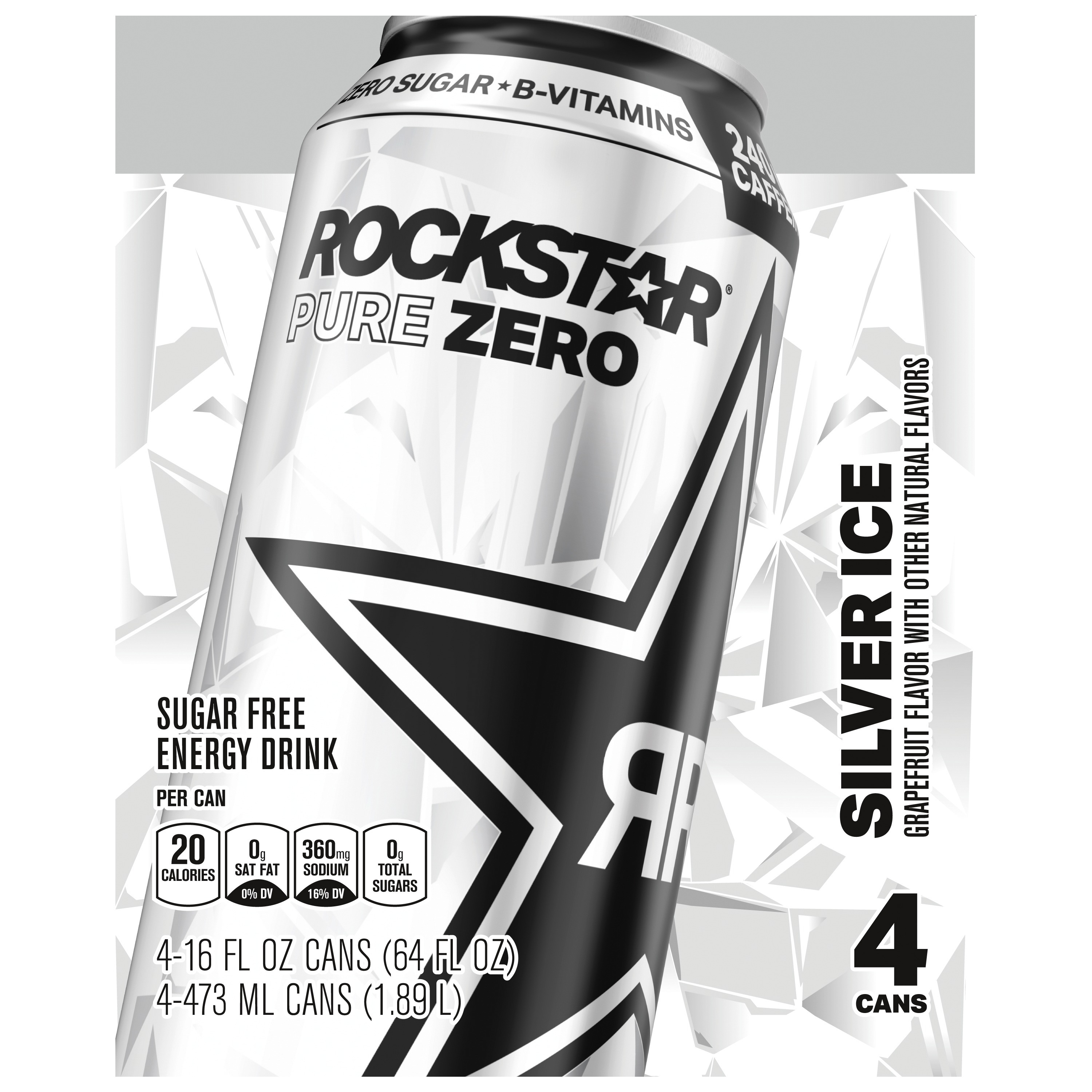 Rockstar Energy Drink, Zero Calorie, Silver Ice 16 fl oz (473 ml